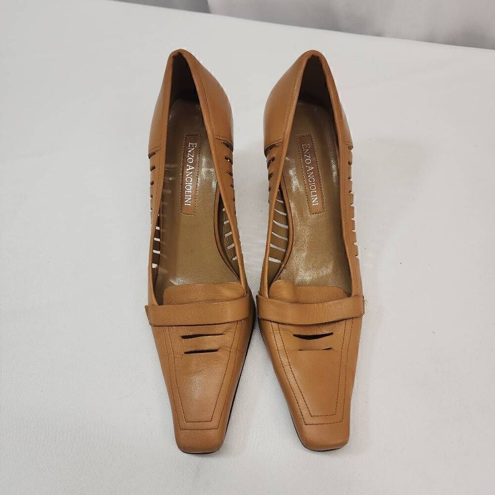Enzo Angiolini Size 8.5 Tan Leather Square Toe Pump Heels L - Picture 7 of 12